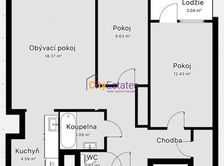 Pronájem bytu, 3+kk, 62 m²