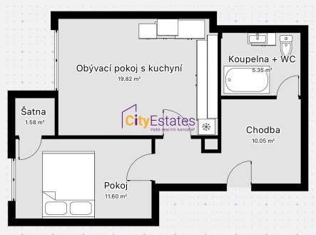 Prodej bytu, 2+kk, 50 m²