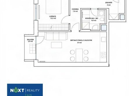 Prodej bytu, 2+kk, 55 m²