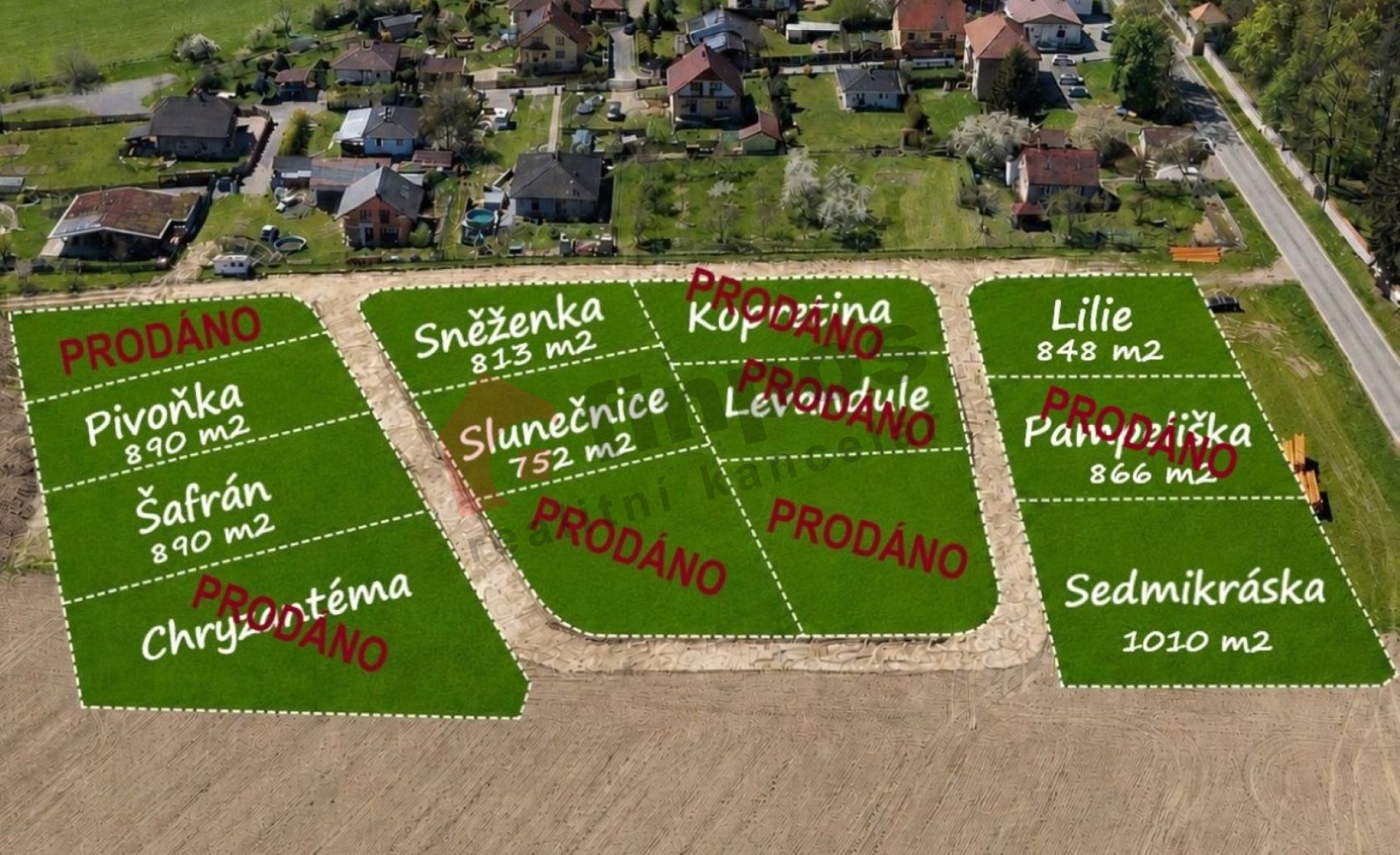 Prodej stavebních pozemků "POD ZÁMKEM" - v obci Ratměřice, okres Benešov u Prahy.