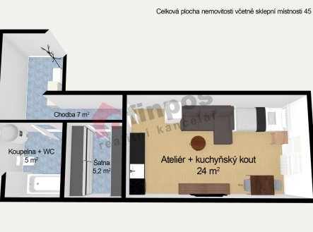 Prodej bytu, 1+kk, 41 m²