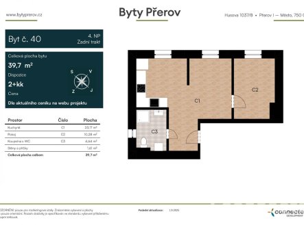 Pronájem bytu, 2+kk, 39,7 m²