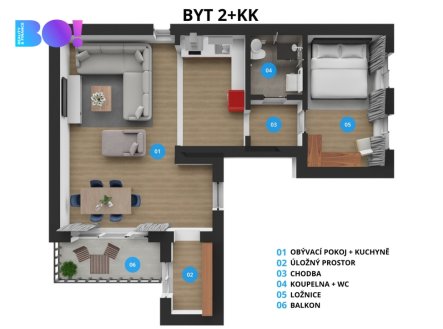 Prodej bytu, 2+kk, 51 m²