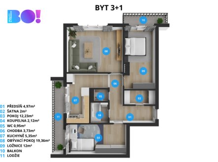 Prodej bytu, 3+1, 70 m²
