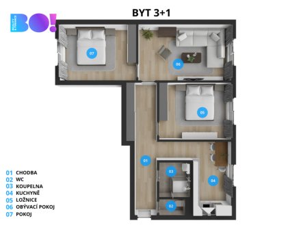 Prodej bytu, 3+1, 72 m²