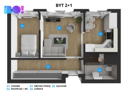 Prodej bytu, 2+1, 44 m²