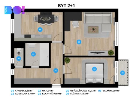 Prodej bytu, 2+1, 63 m²