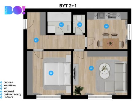 Prodej bytu, 2+1, 53 m²