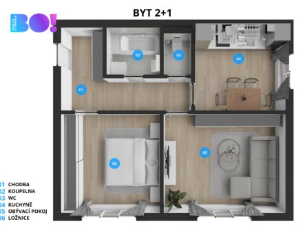 Prodej bytu, 2+1, 53 m²