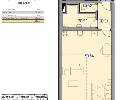 Prodej bytu, 1+kk, 52 m²