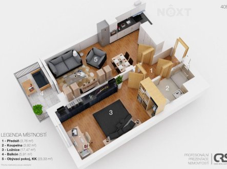 Pronájem bytu, 2+kk, 53 m²