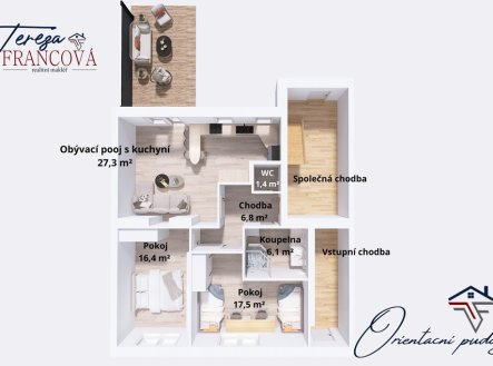Prodej bytu, 3+kk, 74 m²