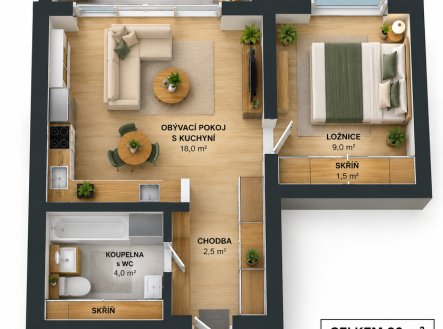 Pronájem bytu, 2+kk, 36 m²
