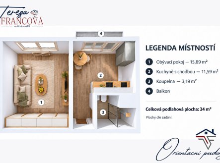 Pronájem bytu, 1+1, 34 m²