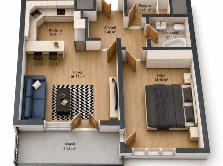 Pronájem bytu, 2+kk, 54 m²