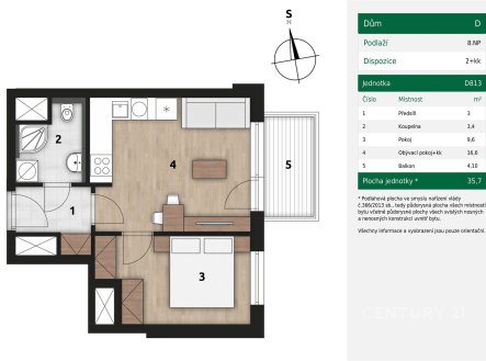 Pronájem bytu, 2+kk, 38 m²