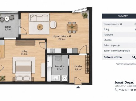 Pronájem bytu, 2+kk, 54 m²