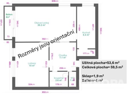 Prodej bytu, 2+1, 54 m²