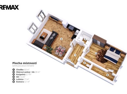 Pronájem bytu, 2+kk, 57 m²