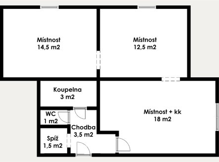 Prodej bytu, 3+kk, 54 m²