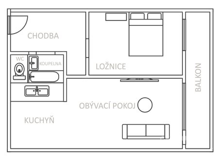 Pronájem bytu, 2+kk, 49 m²