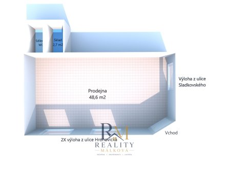 Pronájem obchodní prostory, 51 m²