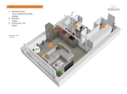Pronájem bytu, 1+kk, 38 m²