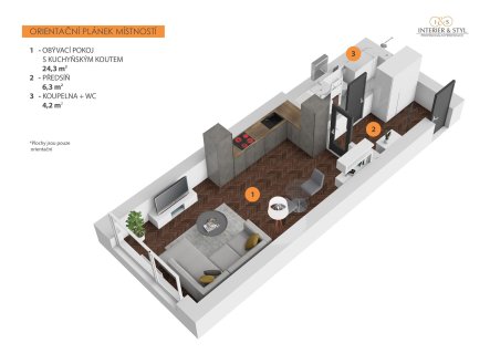 Pronájem bytu, 1+kk, 35 m²