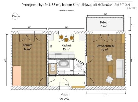 Pronájem bytu, 2+1, 60 m²