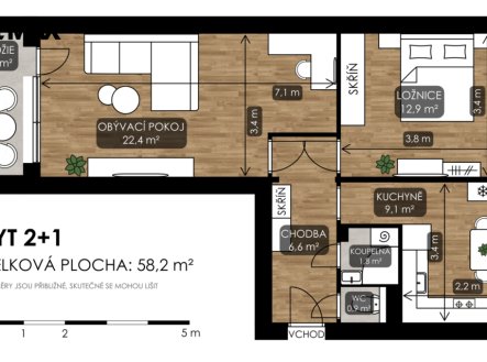 Prodej bytu, 2+1, 58 m²