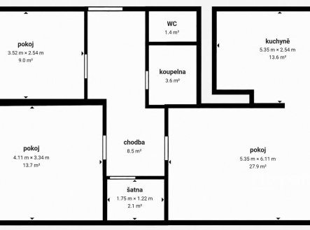 Pronájem bytu, 3+1, 62 m²
