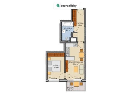 Prodej bytu, 2+kk, 43 m²