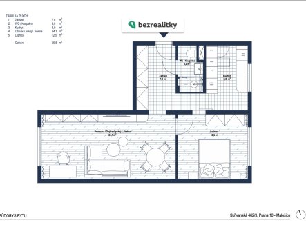 Prodej bytu, 2+1, 57 m²