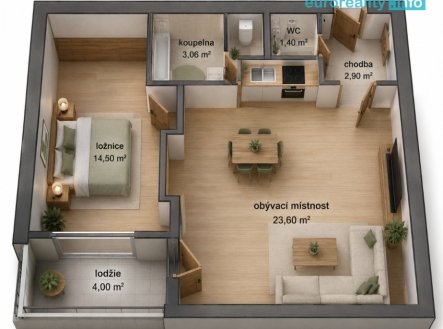 Pronájem bytu, 2+kk, 54 m²