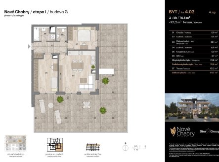 Prodej bytu, 3+kk, 76 m²