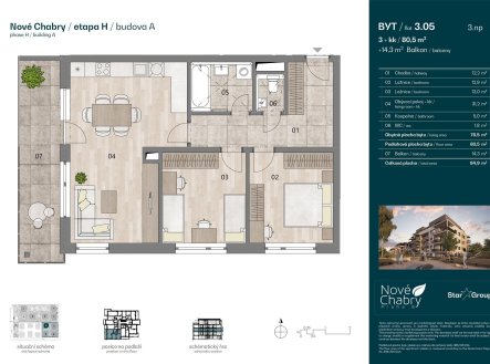 Prodej bytu, 3+kk, 80 m²