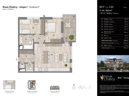 Prodej bytu, 3+kk, 83 m²