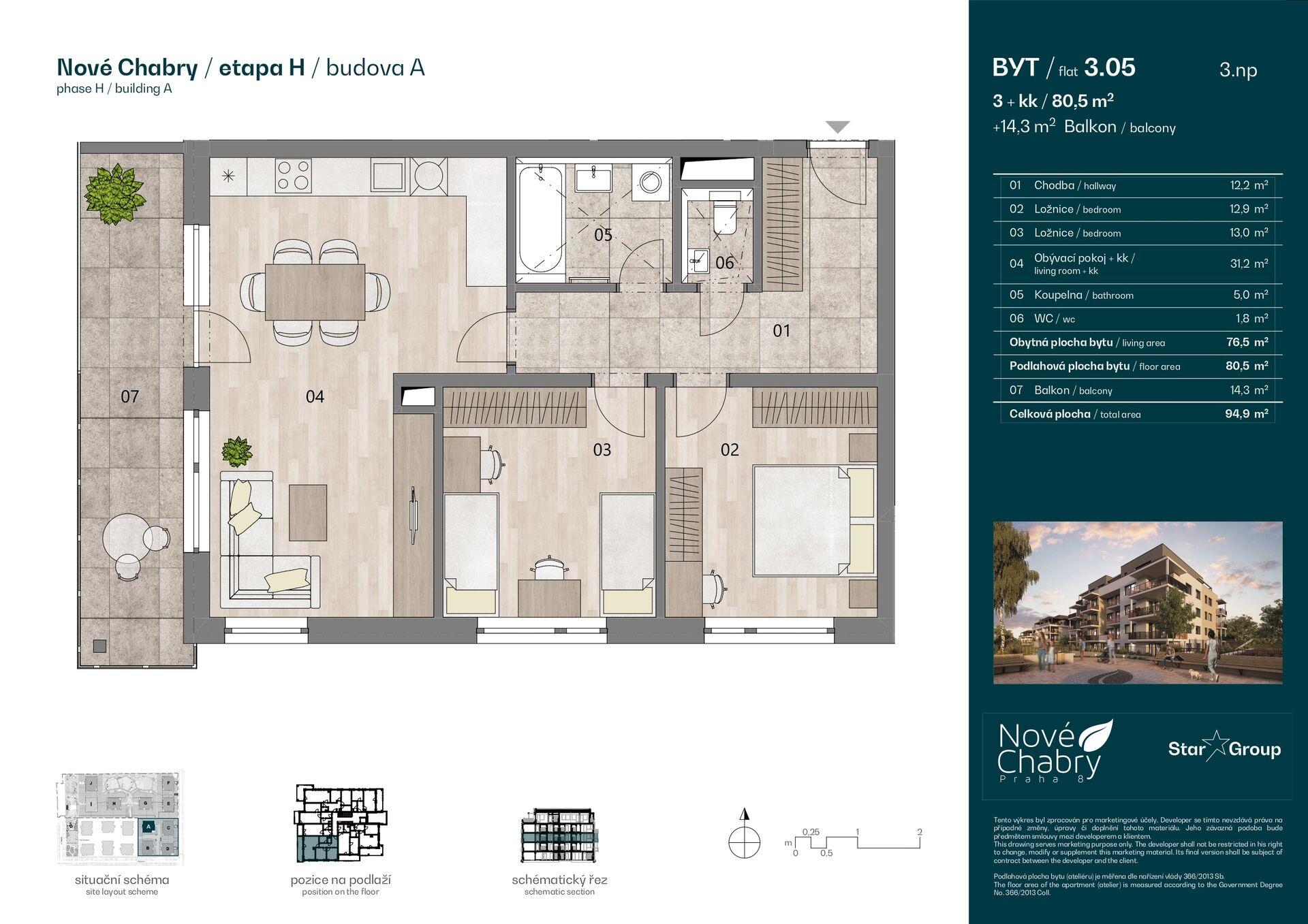 Prodej bytu 3+kk 80 m²