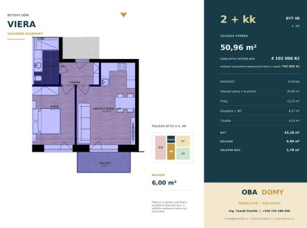 Prodej bytu, 2+kk, 52 m²