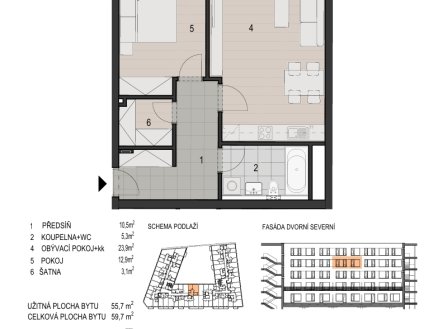 Prodej bytu, 2+kk, 59 m²