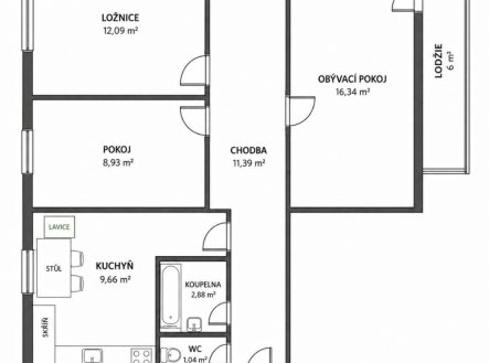 Pronájem bytu, 3+1, 61 m²