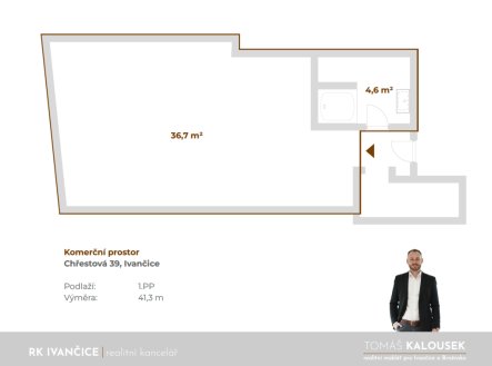 Pronájem kanceláře, 41 m²