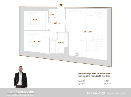 Pronájem bytu, 3+kk, 68 m²