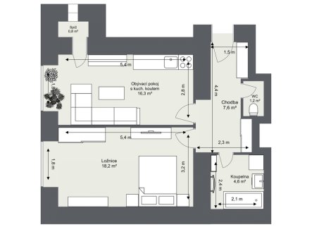 Prodej bytu, 2+kk, 57 m²