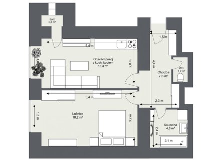 Prodej bytu, 2+kk, 57 m²