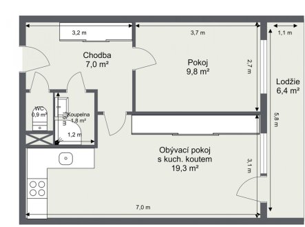 Prodej bytu, 2+kk, 48 m²
