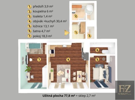 Prodej bytu, 3+kk, 80 m²