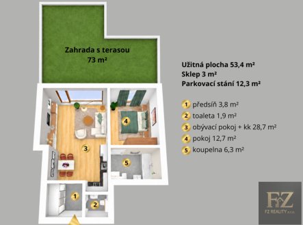 Prodej bytu, 2+kk, 53 m²