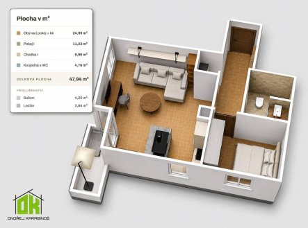 Prodej bytu, 2+kk, 48 m²