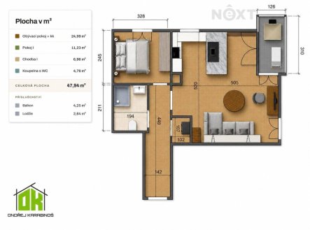 Prodej bytu, 2+kk, 48 m²